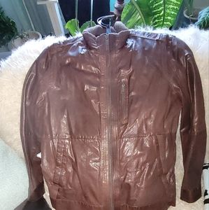 Men's brown leather Andrew Marc jacket, size L